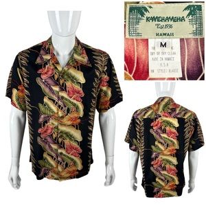 Kamehameha Mens Medium Hawaiian Shirt Beach Casual Cabana Vintage Floral EUC